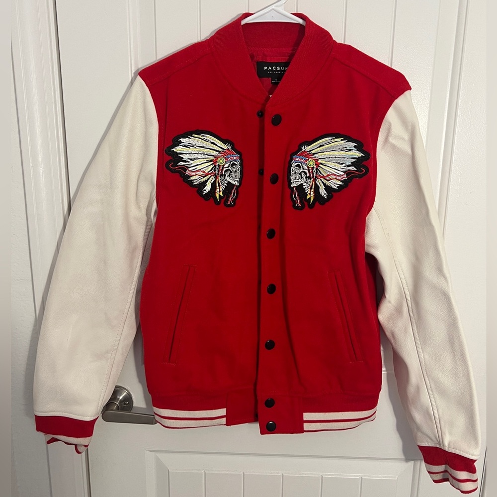 PACSUN Tribal Skull Embroidery Varsity Jacket